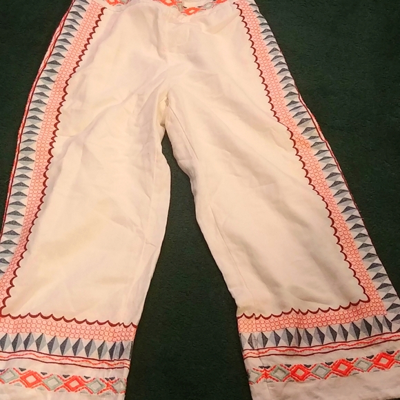 Anthropologie Islander embroidered pants 2p gorgeous bright colors - Picture 2 of 13